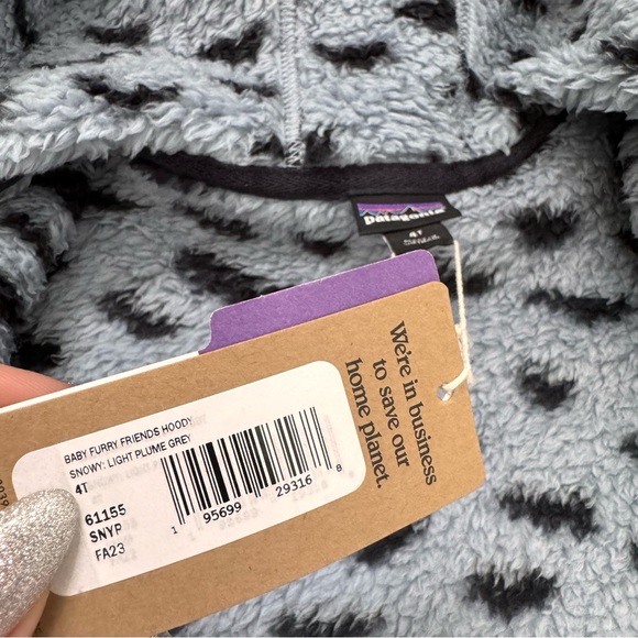 Patagonia NWT Kids 4T Baby Furry Friends Fleece Hoody in Blue Gray Bat Print - Picture 7 of 9